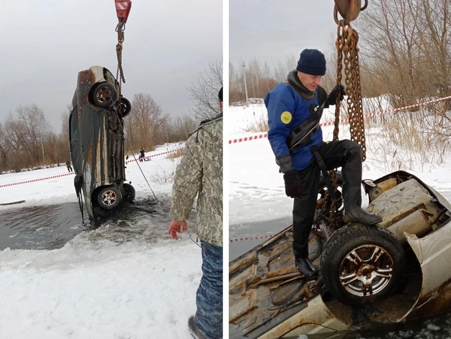 Автомобиль находился примерно в 30 метрах от берега. | Источник: Центр ГО, ЧС и ПБ Новосибирской области / «ВКонтакте»