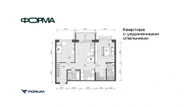 Детская и мастер-спальня в разных сторонах квартиры, а значит, дети и родители не будут мешать друг другу отдыхать  | Источник: Forum 