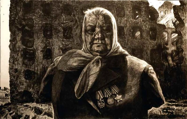 «Опаленные войной». Волгоград. 1975 г. | Источник: художник Геннадий Добров / gennady-dobrov.ru
