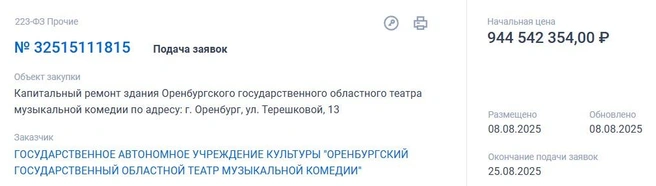 Тендер появился 8 августа | Источник: Госзакупки