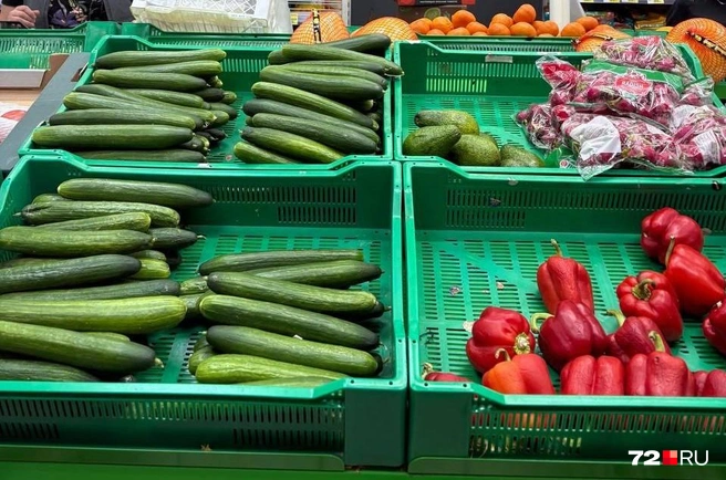 Огурцы и помидоры стоят от 150–160 рублей за килограмм | Источник: Мария Токмакова / 72.RU