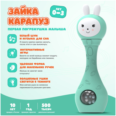Музыкальная интерактивная игрушка Зайка-Карапуз alilo S1. Погремушка, прорезыватель для мальчиков и девочек