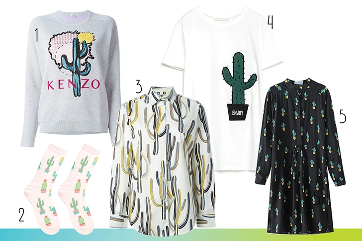 1. Пуловер, Kenzo. 2. Носки, Asos. 3. Рубашка, MSGM. 4. Платье, Zara. 5. Платье, Chicnova.