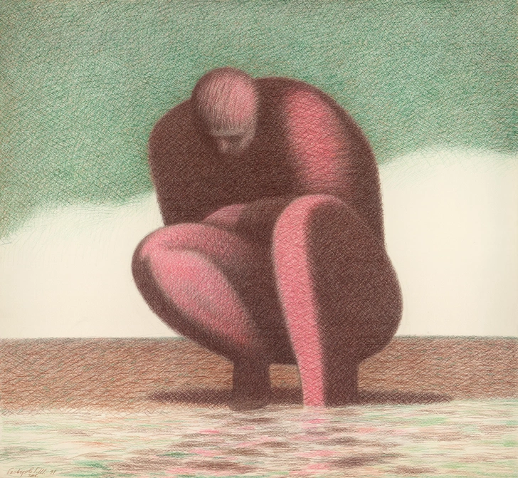Гариф Басыров. «Нарцисс», 1991. Тонированная бумага, цветной карандаш. Собрание семьи художника. | Источник: МАММ