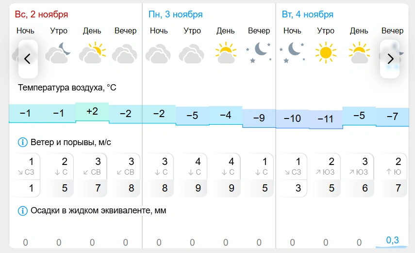 Утром 4 ноября будет до -11. Такой прогноз дает «Гисметео» | Источник: gismeteo.ru