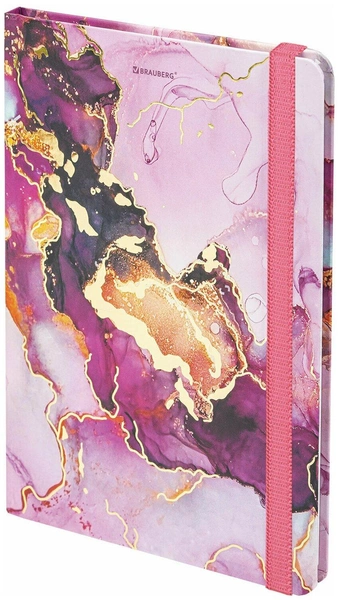 Блокнот / записная книжка / тетрадь для записей, рисования с резинкой в клетку 96л, А5 145х203, твердая обложка с фольгой, Brauberg, Мрамор