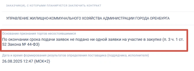 Итоги девятого тендера | Источник: Госзакупки