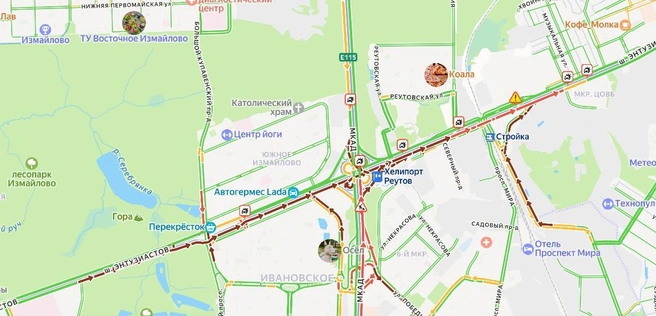 Пробка на шоссе Энтузиастов растянулась на несколько километров | Источник: «Яндекс. Карты»
