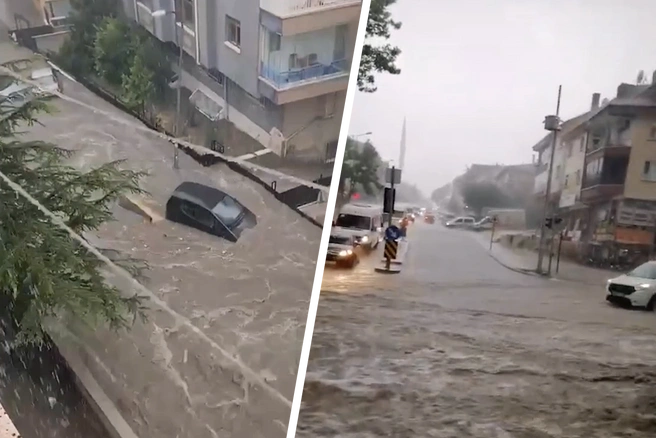 На нескольких улицах машины практически полностью ушли под воду | Источник: TRT Haber
