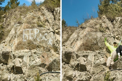 Скалы Алтая очищены от граффити: фотоотчет