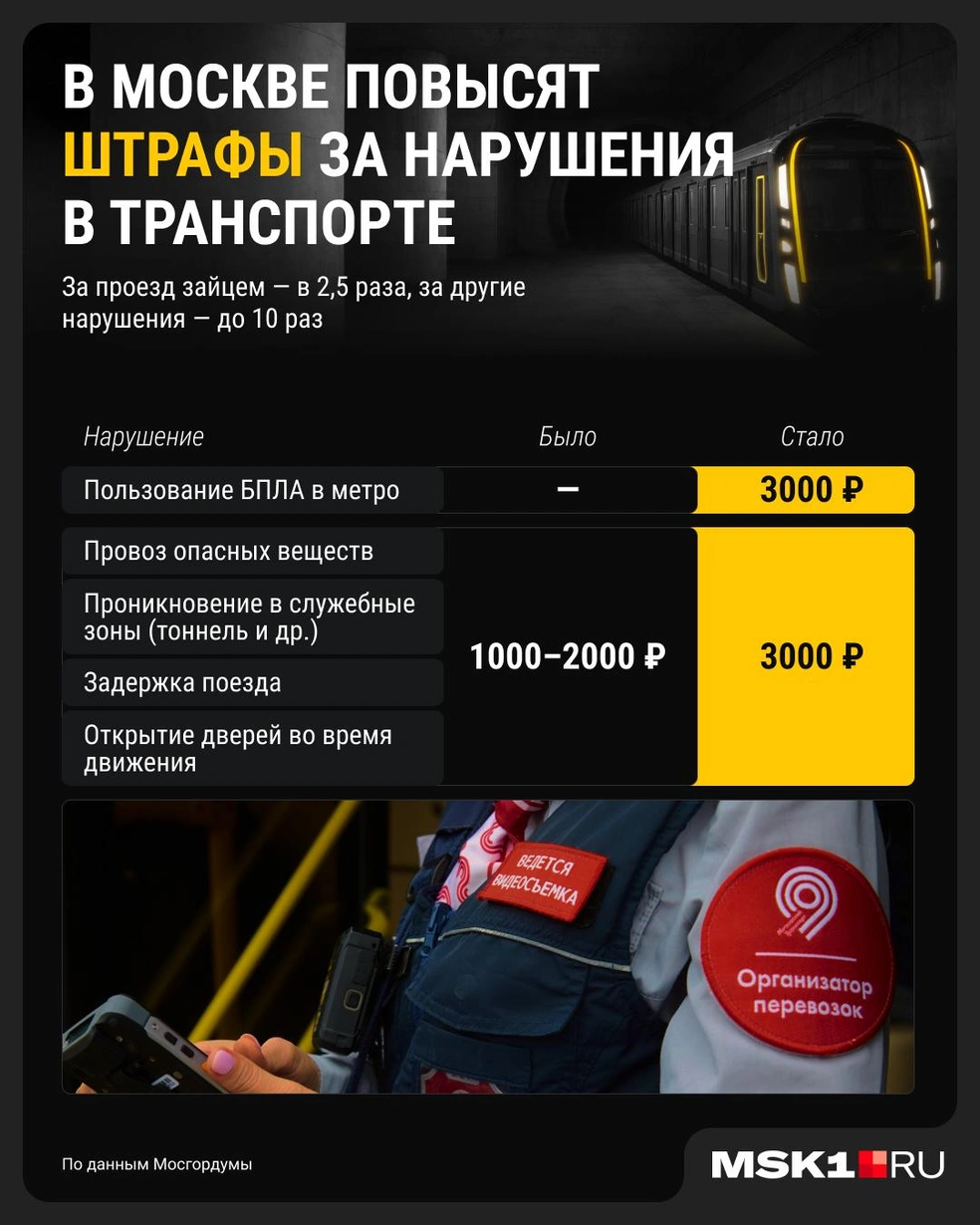 В удобной инфографике сравниваем штрафы за нарушения в московском транспорте | Источник: Серафима Пантыкина / Городские медиа