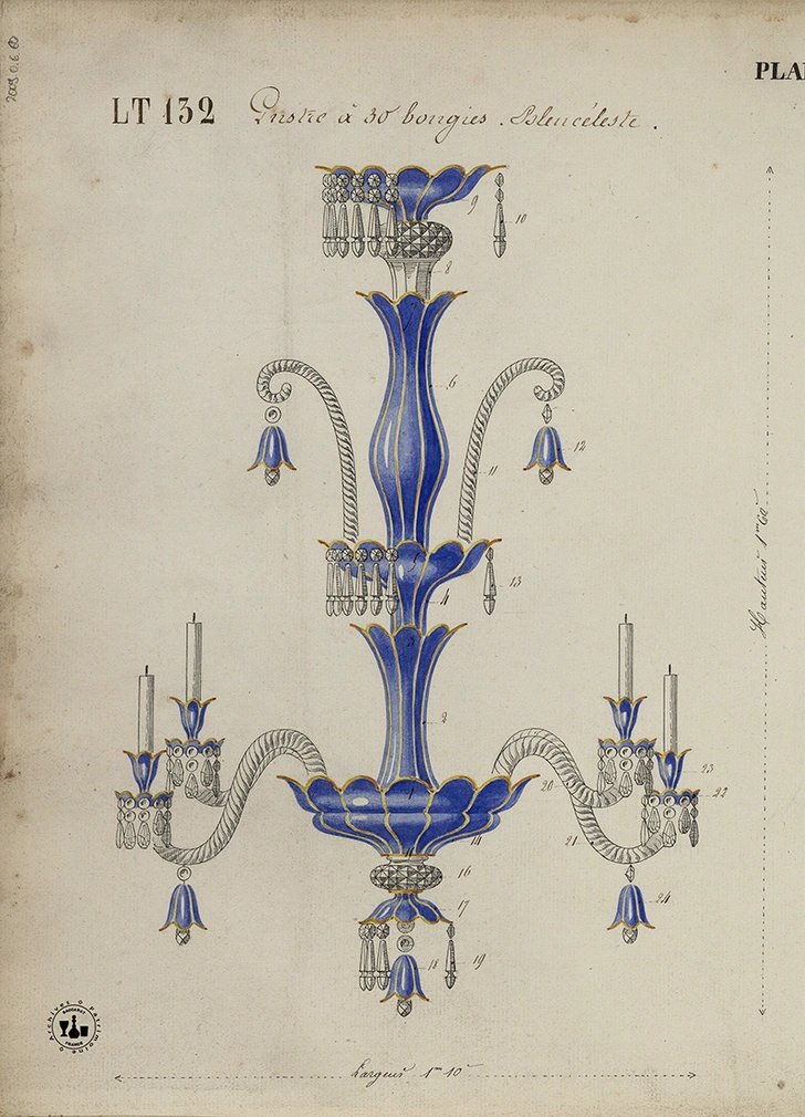 Эскиз канделябра Baccarat для дворца Долмабахче в Стамбуле, 1858 год.