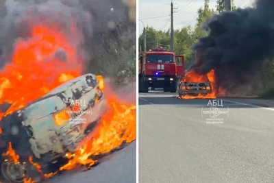 Автомобиль вспыхнул на ходу в Архангельске: видео