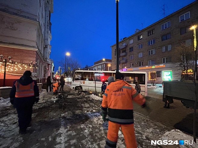 Автобус вынесло на тротуар | Источник: Алексей Тайганавт / NGS24.RU