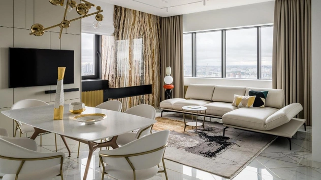 Светлая квартира 108 м² с латунными акцентами в Москве
