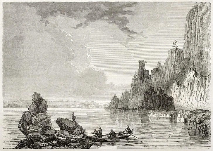 Вид Байкала. Гравюра, 1860 | Источник: Marzolino&nbsp;via&nbsp;Shutterstock / Fotodom.ru