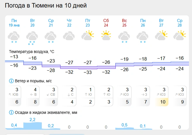 Ниже -30 градусов в Тюмени будет с четверга | Источник: Gismeteo.ru