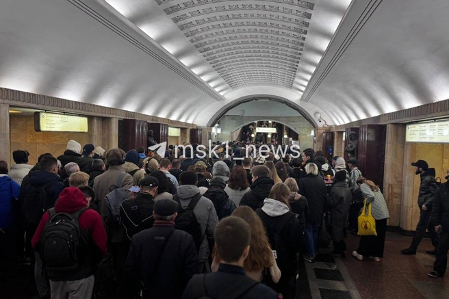 Люди столпились на одной из станций Арбатско-Покровской линии в утренний час пик: фото | Источник: Дмитрий Толстошеев / MSK1.RU