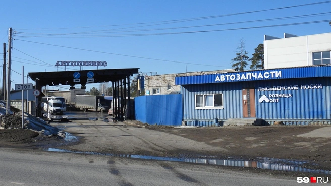 На площадке автопарка Олега Сасунова не только автосервис, но и продажа лысьвенских носков | Источник: Кирилл Хафизов / 59.RU
