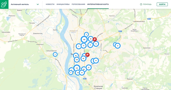 На этой карте вы легко сможете найти свой дом, а также посмотреть дату отключения ГВС | Источник: скрин / act.tomsk.life/workmap