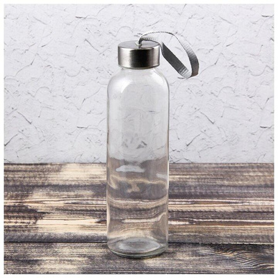 Бутылка для воды стеклянная «Лидо», емкость для напитков, объем 500 мл, цвет лямки микс
