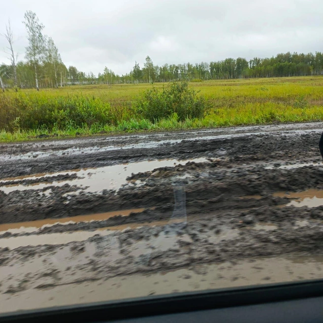 В дождливую погоду трасса раскисает | Источник: «Аварийный Омск» / T.me