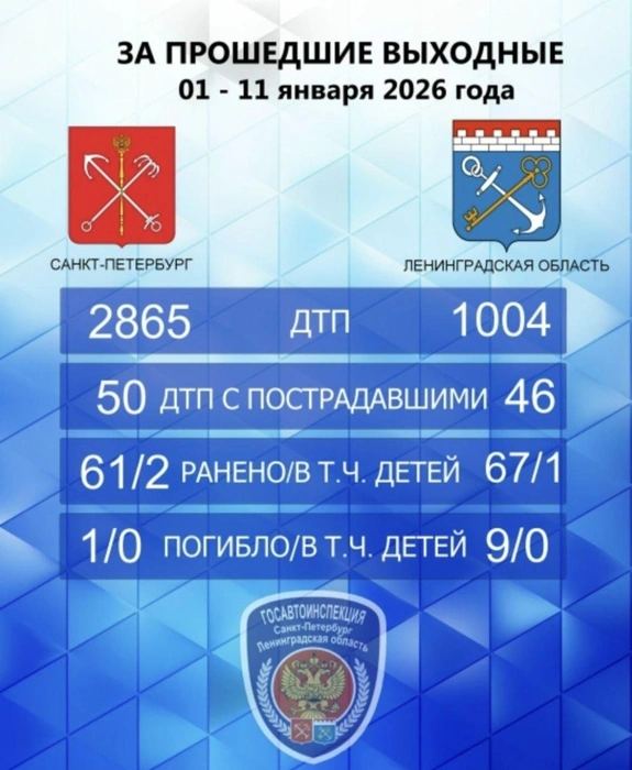 Почти 4 тысячи ДТП и больше сотни пострадавших: Новый год на дорогах Петербурга и области | Источник: Госавтоинспекция СПб и ЛО