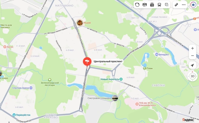 Выделенную полосу для автобусов добавили на Центральном проспекте в Зеленограде | Источник: «Яндекс Карты»