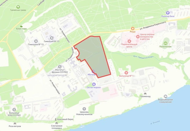 Недострой находится прямо под выделенной зоной | Источник: мэрия Красноярска / admkrsk.ru