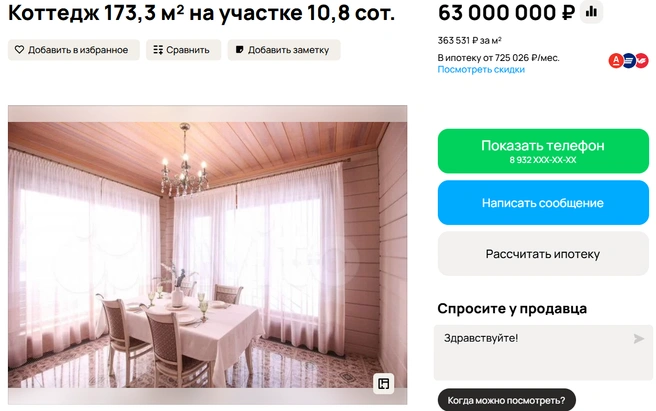 В доме, как указали в объявлении, соблюден идеальный баланс между природой и современными удобствами | Источник: avito.ru