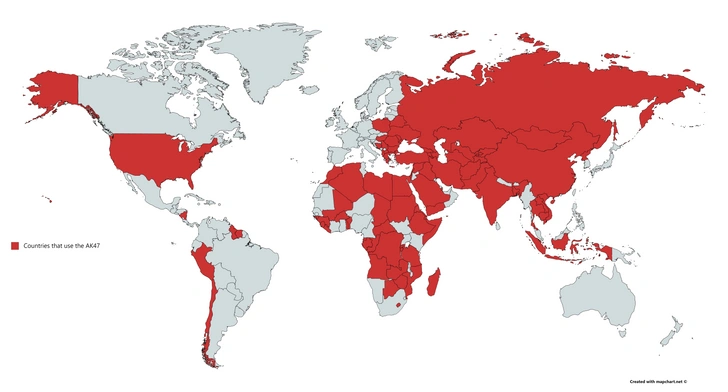 Карта: В каких странах используют АК-47?