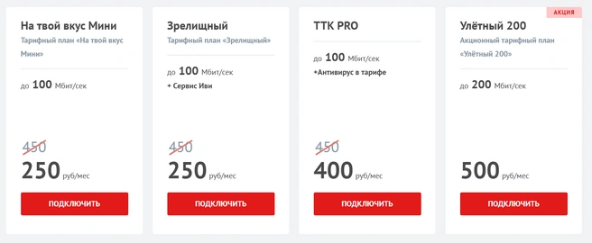 На сайте предлагают интернет от 250 рублей/месяц | Источник: ТТК / krasnoyarsk.myttk.ru