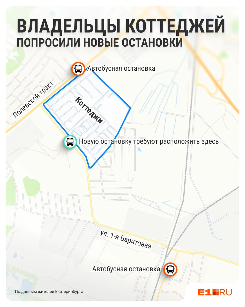 Красным отмечены действующие остановки автобуса № 88, зеленым&nbsp;— дополнительная, которую просят обустроить жители частного сектора | Источник: Филипп Сапегин / E1.RU