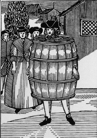 Гравюра методов наказания Плащ пьяницы, около 1690 года.