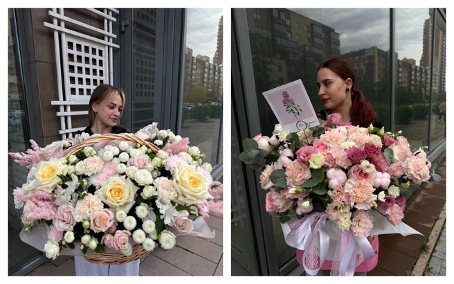 Цветы в корзине продают за 14&nbsp;960 рублей, а пышный букет обойдется в 12&nbsp;940 | Источник: «Цветочная империя»