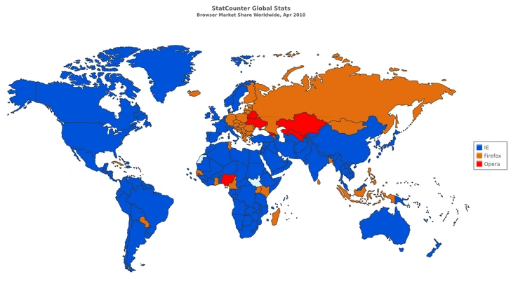 Карта: самый популярный в мире интернет-браузер