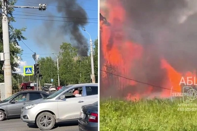 Крупный пожар в Соломбале вызвал пробку в Архангельске