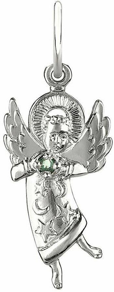 Серебряная подвеска «Ангел» с натуральным изумрудом
