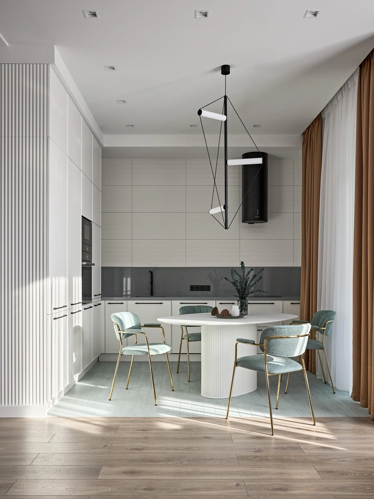 Кухня. Кухня, «Миксон». Стол, фабрика «Ток». Стулья, Zuiver. Светильник, Сentrsvet. Текстиль, галерея Rene. Плитка на полу, 41zero42. Плитка на стене, Italon. | Источник: Максим Максимов