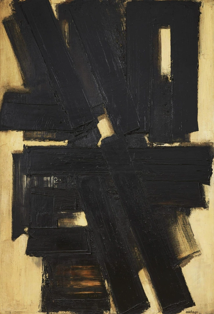 Пьер Сулаж, Peinture, 130x88,5 см, 1955. Холст, масло. Галерея Applicat-Prazan.