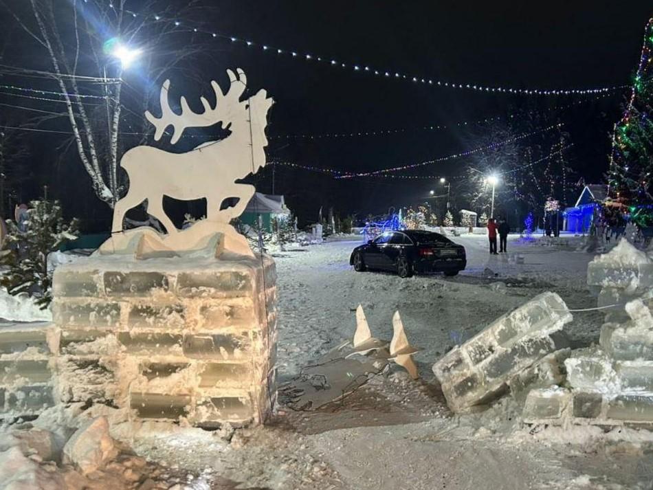 В Башкирии пьяный парень на Audi A6 протаранил ледовый городок — видео