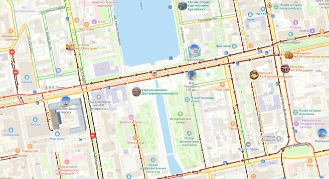 На проспекте Ленина собралась пробка | Источник: yandex.ru/maps