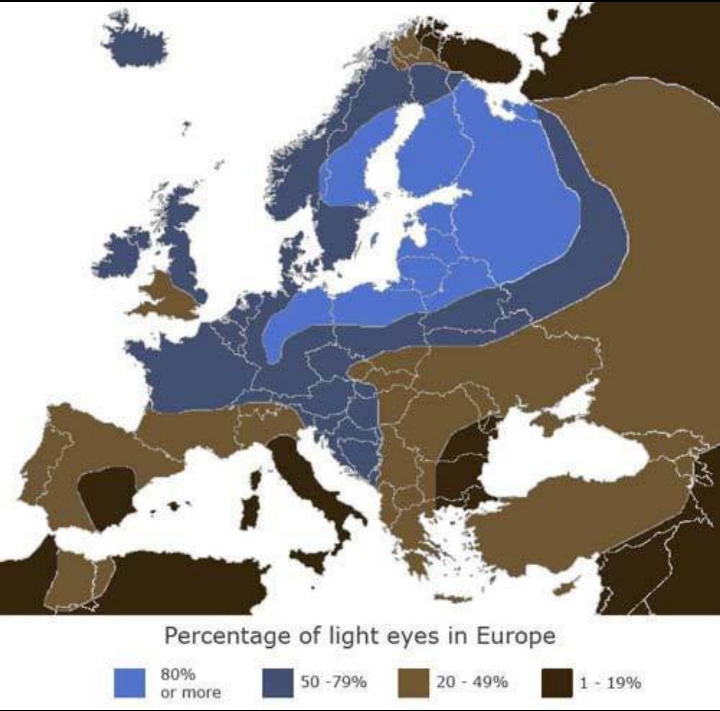 Карта: ареал обитания блондинок с голубыми глазами в Европе