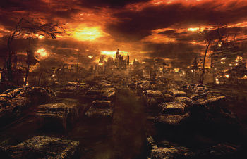 Скриншот компьютерной игры Fallout, действие которой происходит в мире после ядерной войны.