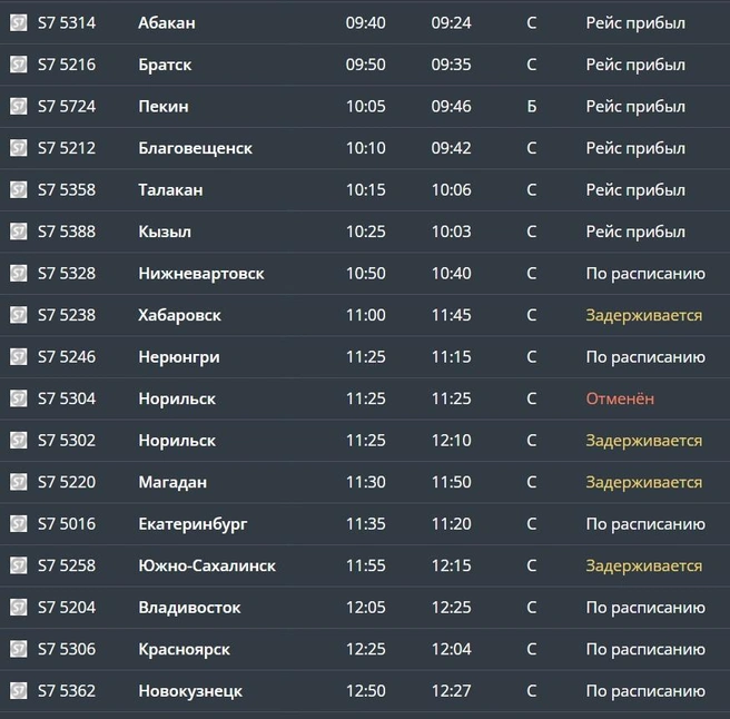 Задерживается целый ряд рейсов | Источник: tolmachevo.ru