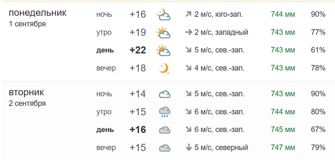 2 сентября в столице ожидается дождь | Источник: Погода MSK1.RU
