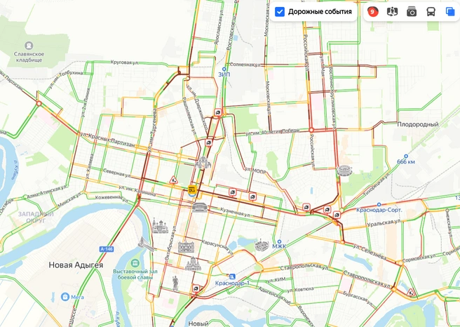 Пробки 9 баллов уже около 16:00  | Источник: yandex.ru/maps