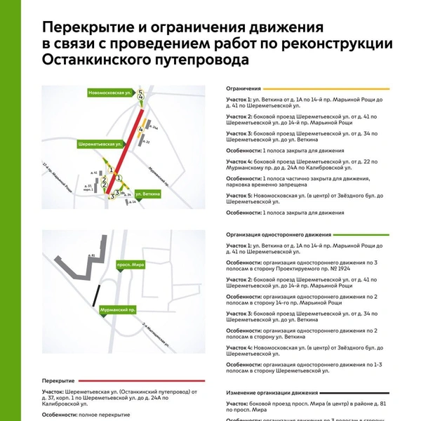 Из-за реконструкции Останкинского путепровода в районах Останкино и Марьина Роща изменят дорожное движение | Источник: Дептранс Оперативно / T.me