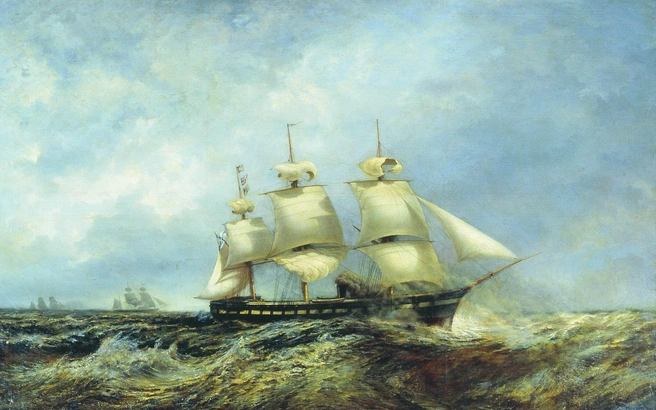 Алексей Боголюбов, «Русская эскадра на пути в Америку», 1863 год | Источник: wikimedia / Центральный военно-морской музей, Санкт-Петербург