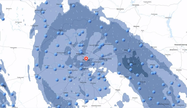 Карта осадков 13 октября в Москве и Подмосковье | Источник: «Яндекс Погода»